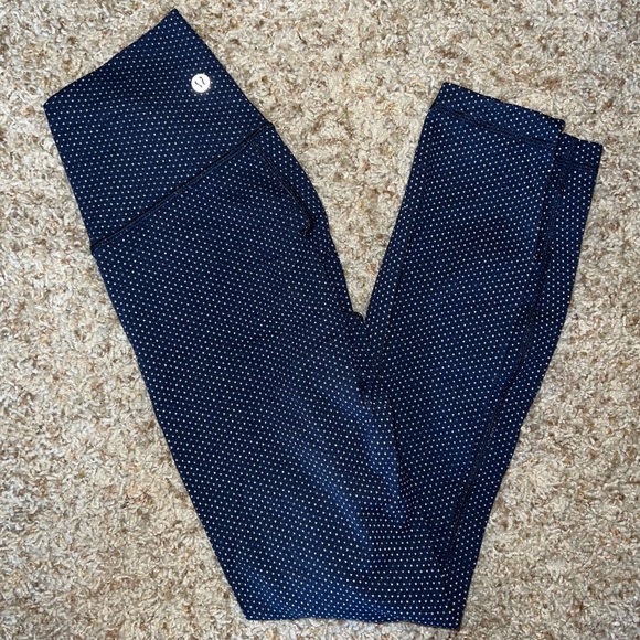 Lululemon Navy Blue White Polka Dot Wunder Under Pants Leggings 4 - Picture 1 of 5
